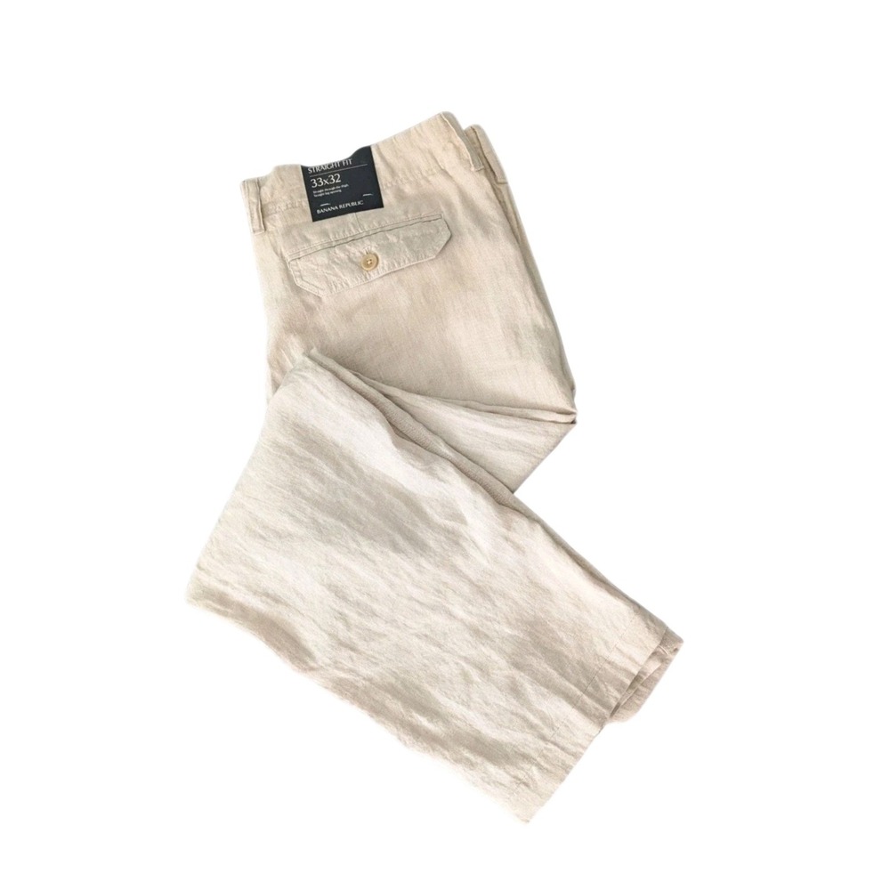 Banana Republic 100% Linen Pants NWT Beige Flat Front Men Fit 34x28.5, Tag 33x32